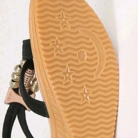 Women's Style Beaded Wedge Sandals, Summer, Medium Heel, Black Color - Picture 7 of 7